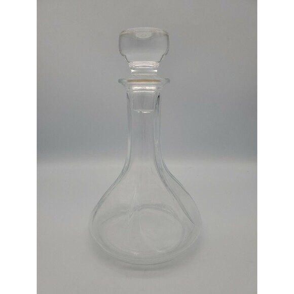 Clear Glass Ship's Decanter Liquor Wine Whiskey Heavy Stopper Wide Bottom VTG - Picture 1 of 12